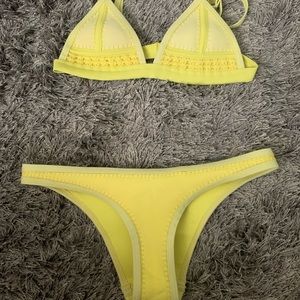 Neon yellow triangl swim suit xxs top and bottom